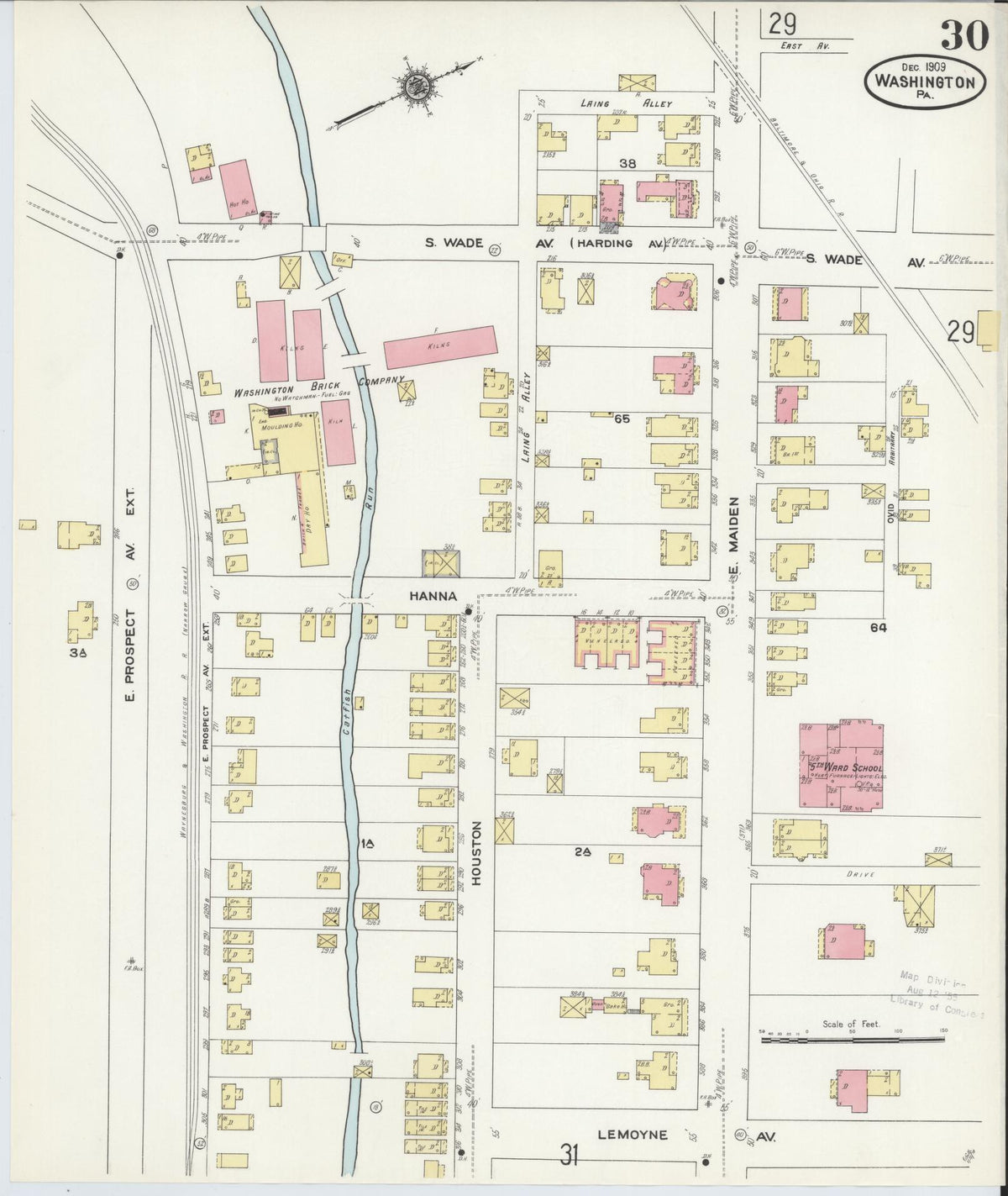 Sanborn Fire Insurance Map from Washington, Washington County, Pennsylvania (1909), Sheet #0030 - Historic Sanborn Fire Insurance Map Print, vintage old map wall art, antique decor, genealogy gift, Pennsylvania Pennsylvania map