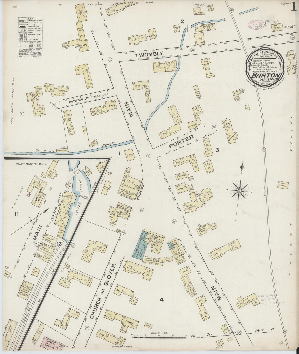 Sanborn Fire Insurance Map from Barton, Orleans County, Vermont (1886), Sheet #0001 - Historic Sanborn Fire Insurance Map Print, vintage old map wall art, antique decor, genealogy gift, Vermont Vermont map