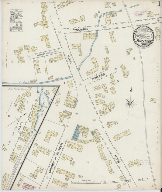 Sanborn Fire Insurance Map from Barton, Orleans County, Vermont (1886), Sheet #0001 - Historic Sanborn Fire Insurance Map Print, vintage old map wall art, antique decor, genealogy gift, Vermont Vermont map