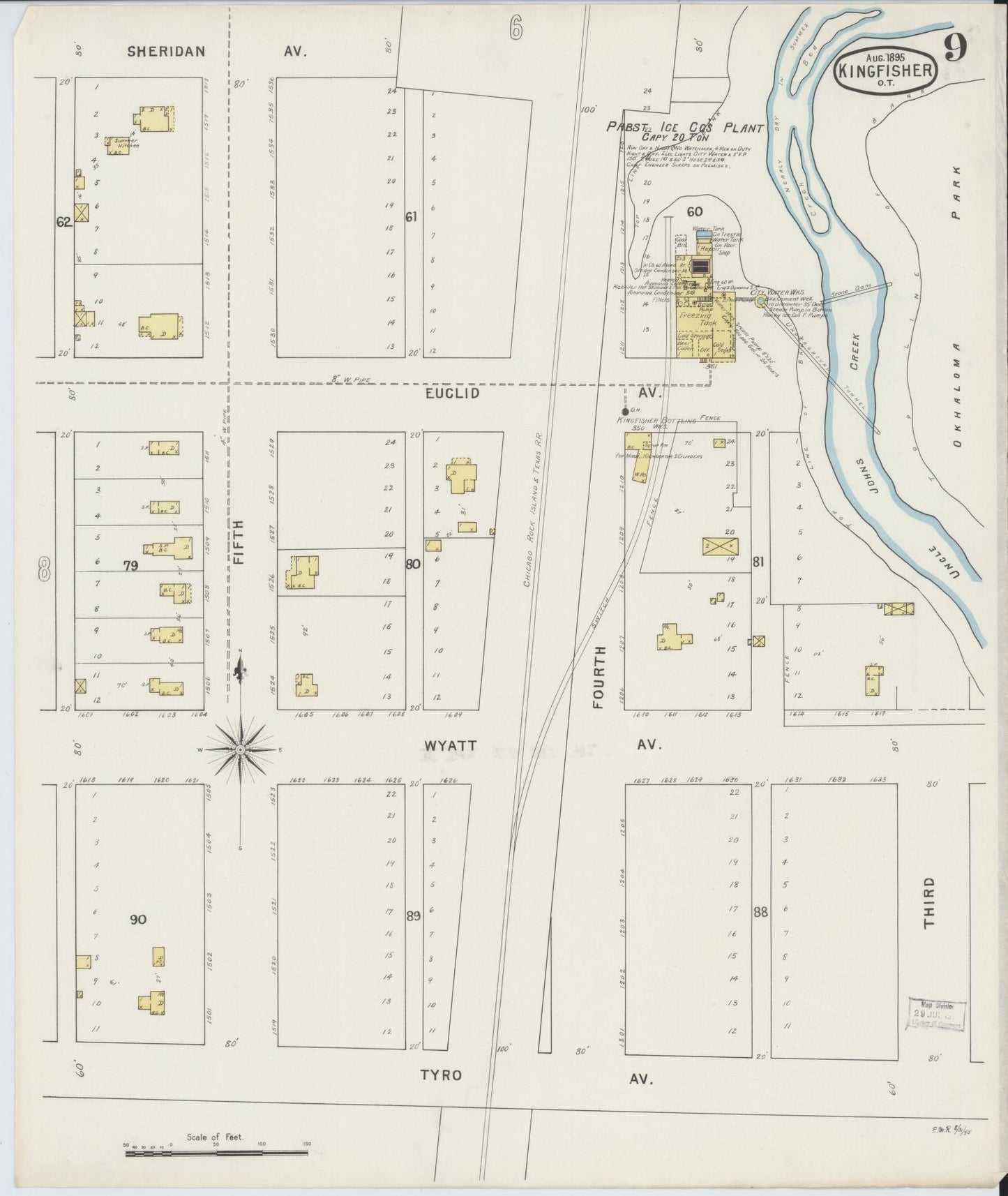 Sanborn Fire Insurance Map from Kingfisher, Kingfisher County, Oklahoma (1895), Sheet #0009 - Complete Map Set gallery image, historic Sanborn map, vintage wall art, Oklahoma Oklahoma