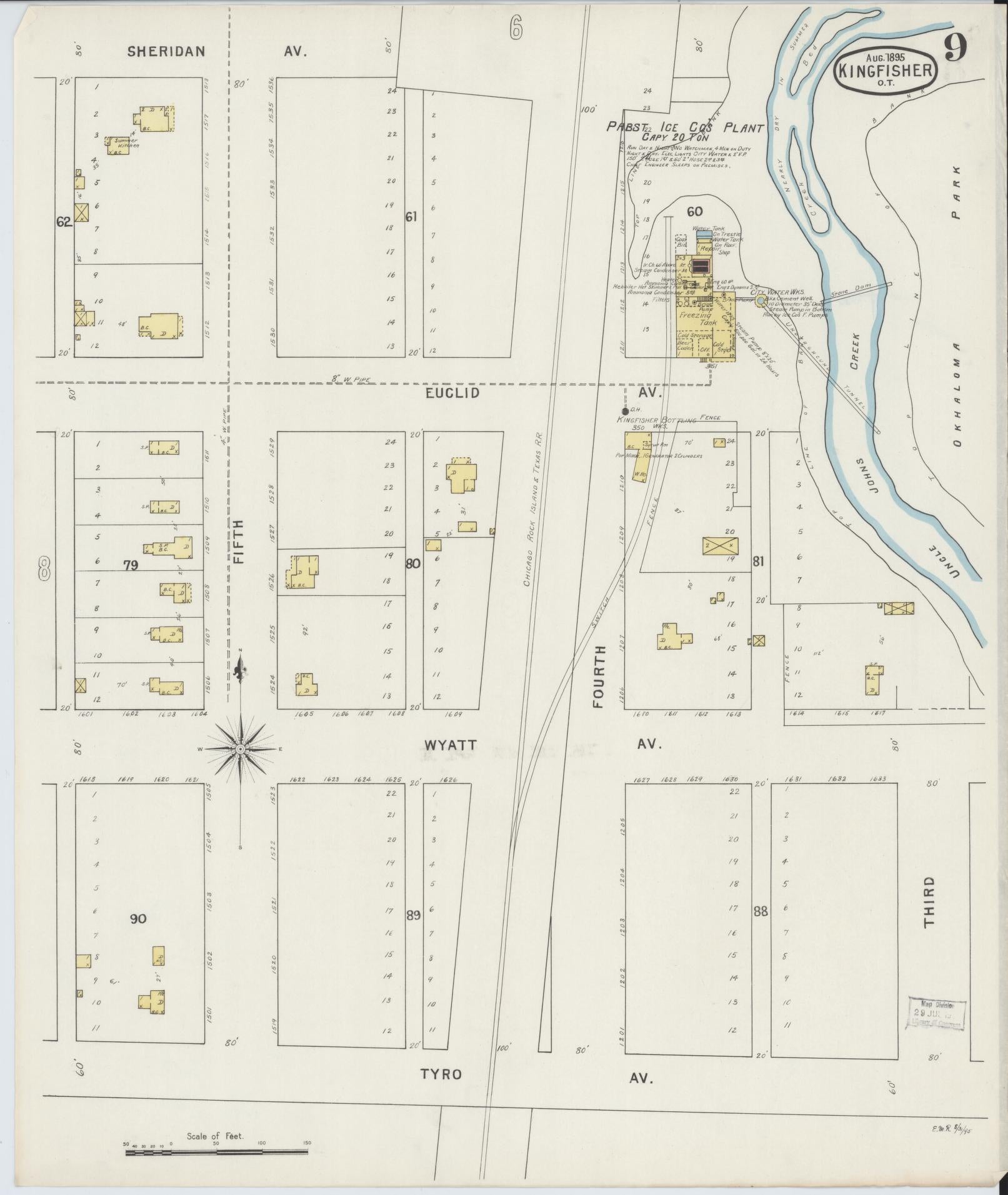 Sanborn Fire Insurance Map from Kingfisher, Kingfisher County, Oklahoma (1895), Sheet #0009 - Complete Map Set gallery image, historic Sanborn map, vintage wall art, Oklahoma Oklahoma