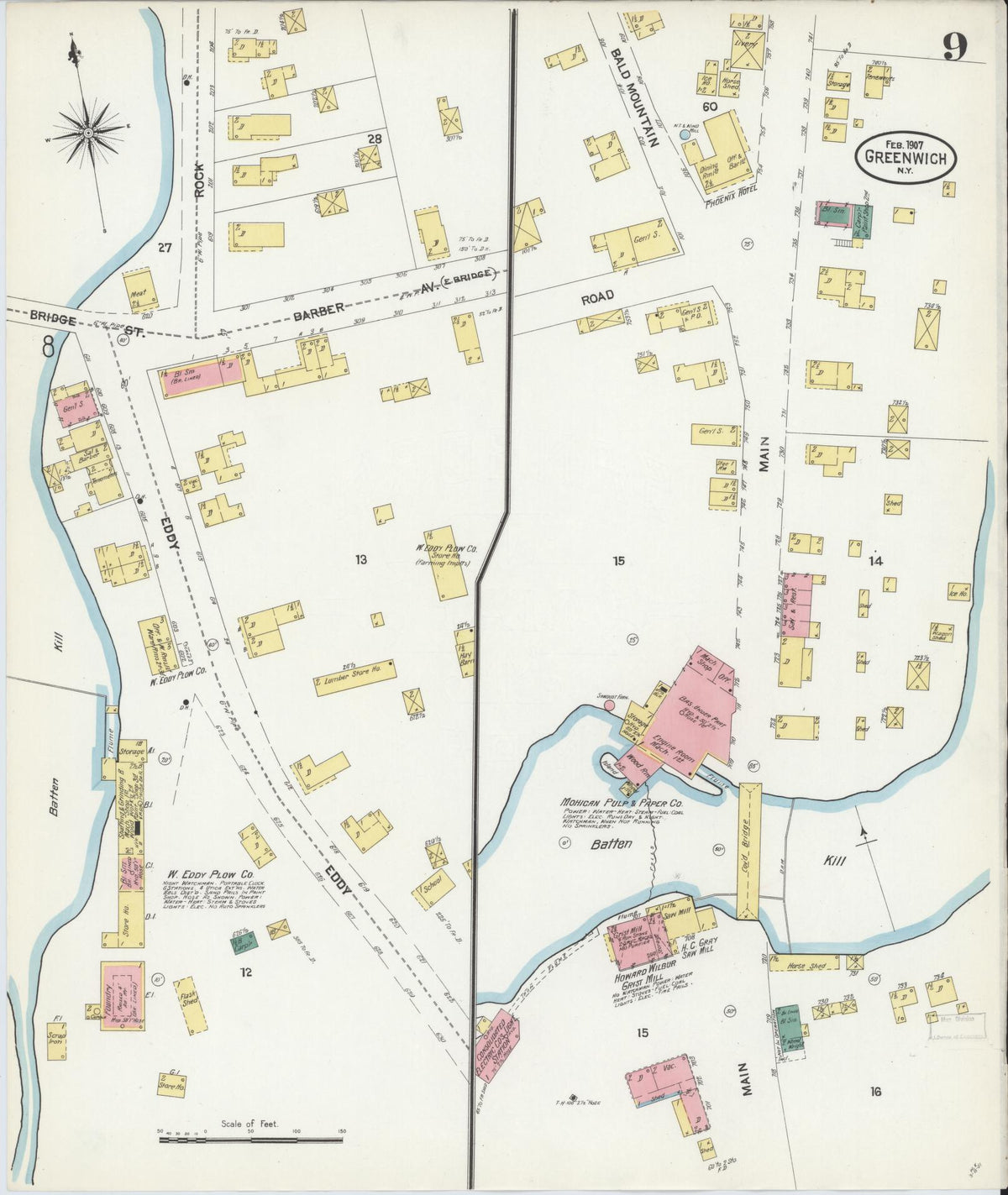 Sanborn Fire Insurance Map from Greenwich, Washington County, New York (1907), Sheet #0009 - Historic Sanborn Fire Insurance Map Print, vintage old map wall art, antique decor, genealogy gift, New York New York map