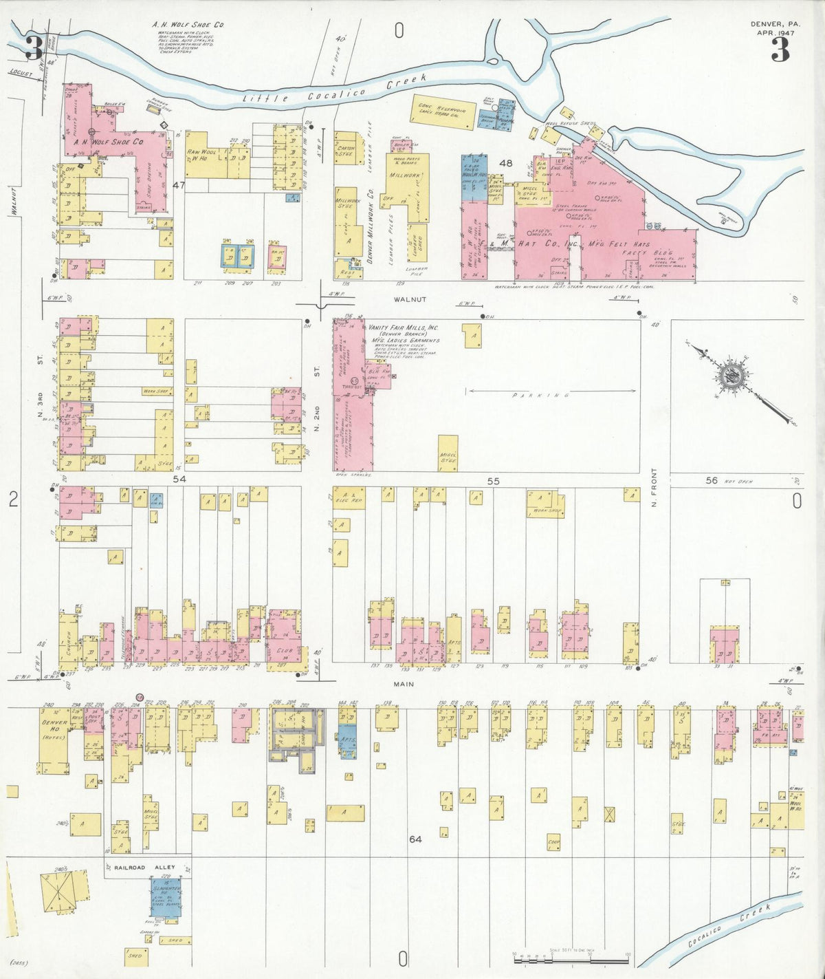 Sanborn Fire Insurance Map from Denver, Lancaster County, Pennsylvania (1947), Sheet #0003 - Complete Map Set gallery image, historic Sanborn map, vintage wall art, Pennsylvania Pennsylvania