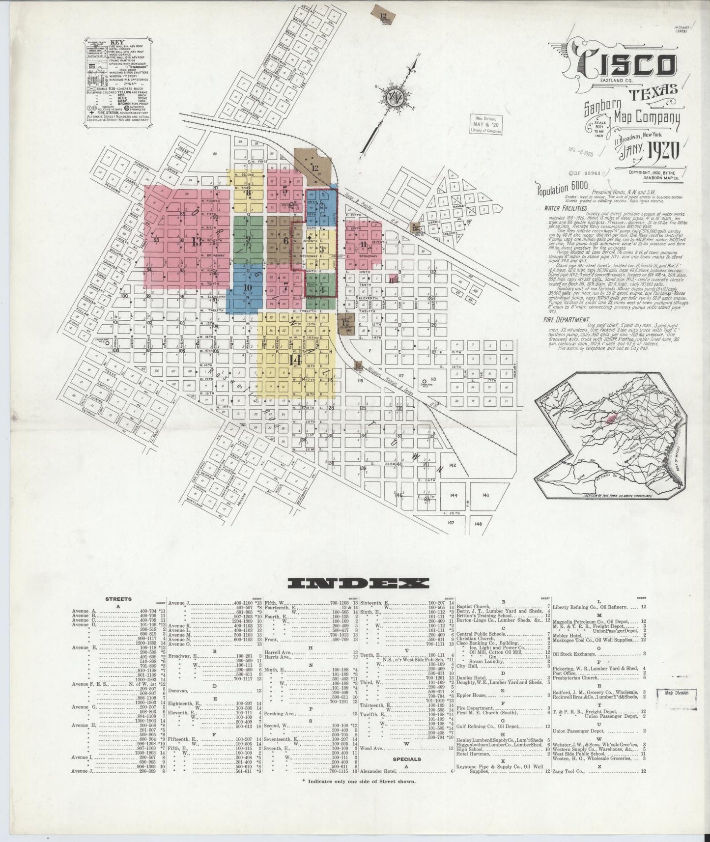 Sanborn Fire Insurance Map from Cisco, Eastland County, Texas (1920), Sheet #0001 - Complete Map Set gallery image, historic Sanborn map, vintage wall art, Texas Texas