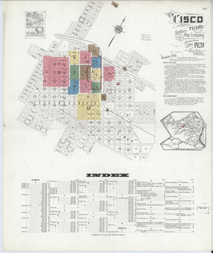 Sanborn Fire Insurance Map from Cisco, Eastland County, Texas (1920), Sheet #0001 - Complete Map Set gallery image, historic Sanborn map, vintage wall art, Texas Texas