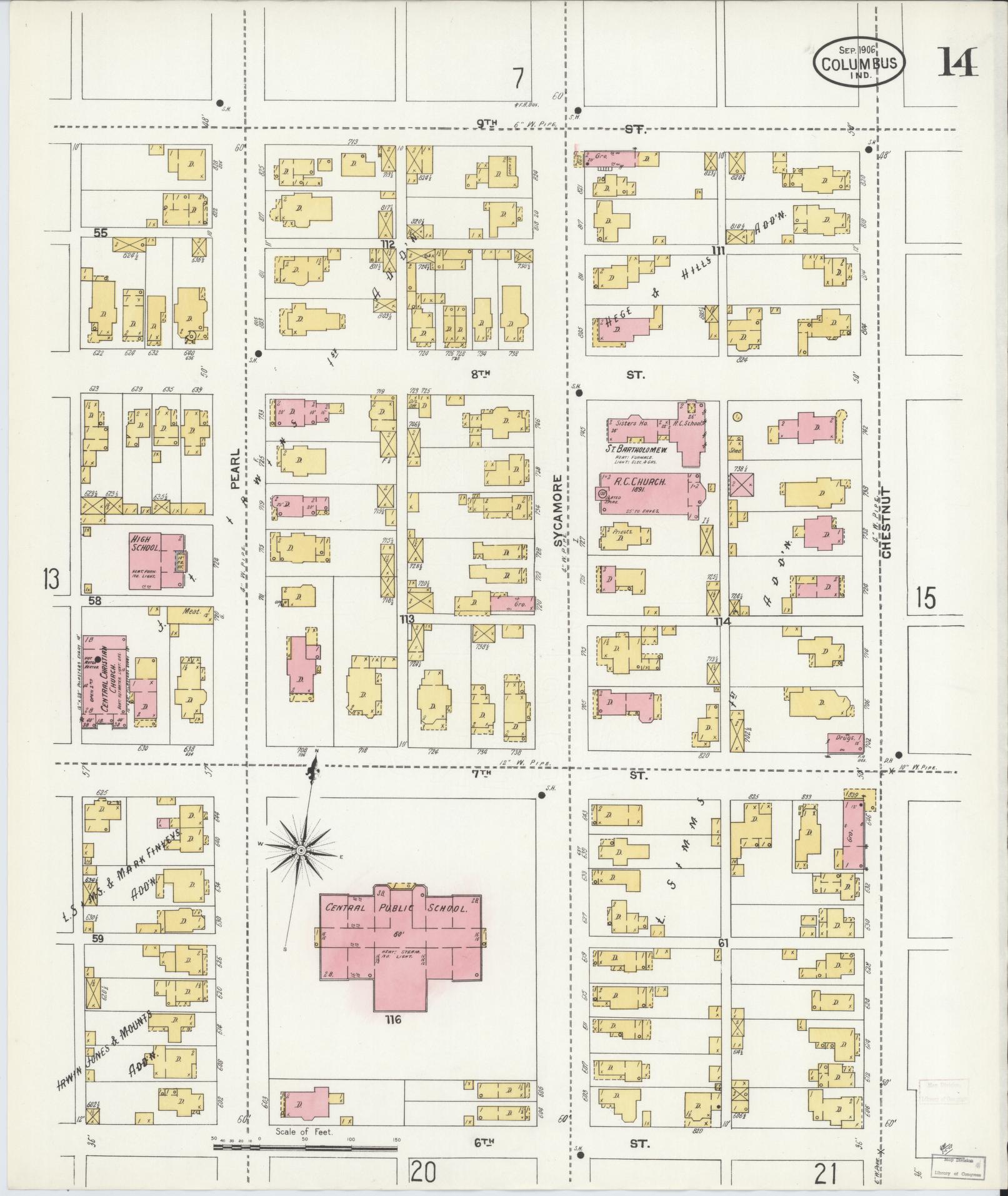 Sanborn Fire Insurance Map from Columbus, Bartholomew County, Indiana (1906), Sheet #0014 - Complete Map Set gallery image, historic Sanborn map, vintage wall art, Indiana Indiana