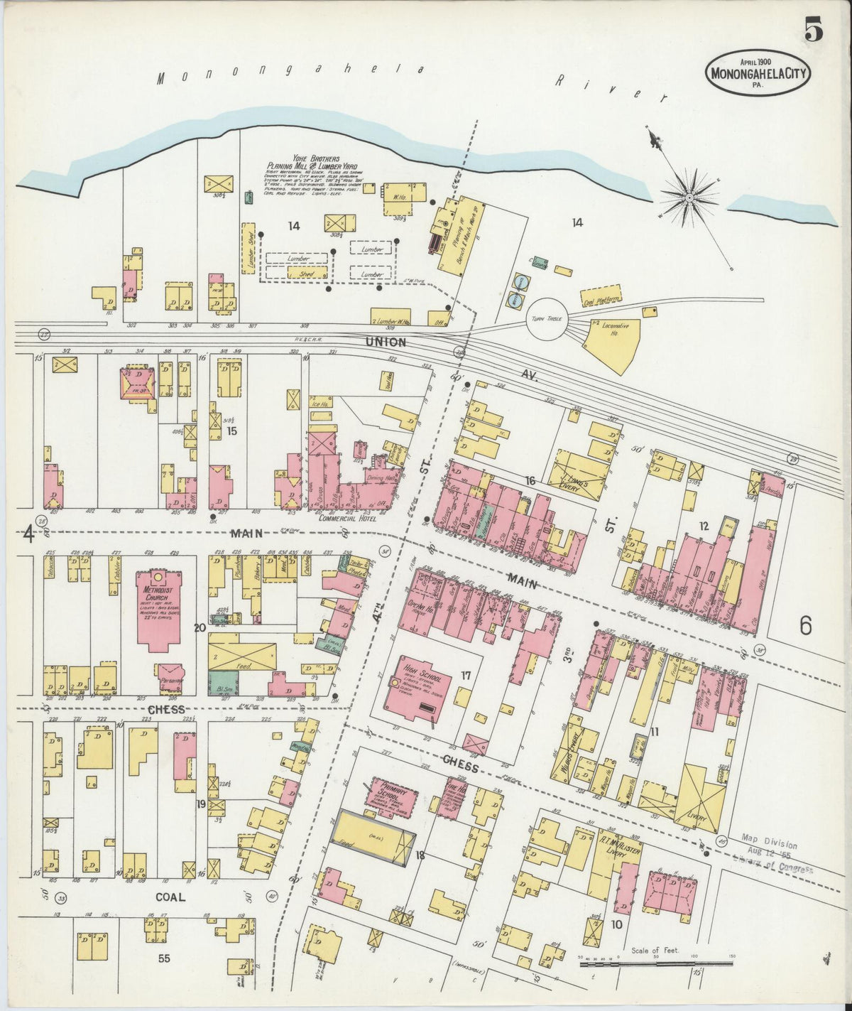 Sanborn Fire Insurance Map from Monongahela City, Washington County, Pennsylvania (1900), Sheet #0005 - Historic Sanborn Fire Insurance Map Print, vintage old map wall art, antique decor, genealogy gift, Pennsylvania Pennsylvania map