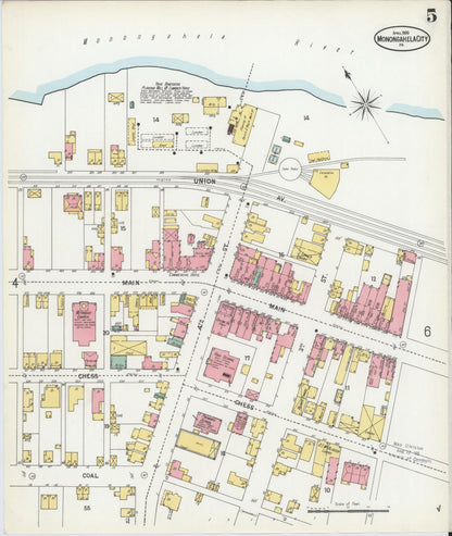 Sanborn Fire Insurance Map from Monongahela City, Washington County, Pennsylvania (1900), Sheet #0005 - Historic Sanborn Fire Insurance Map Print, vintage old map wall art, antique decor, genealogy gift, Pennsylvania Pennsylvania map
