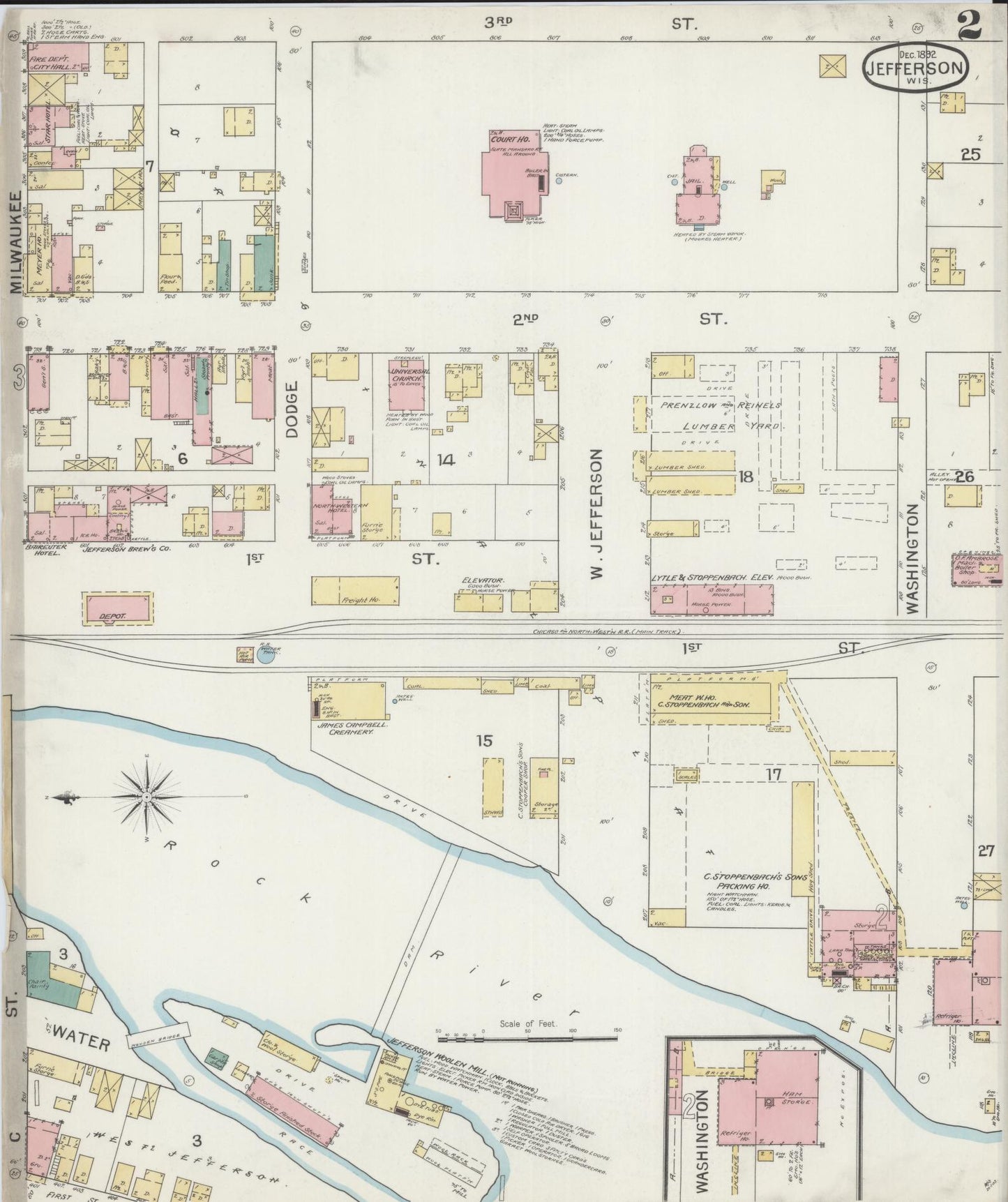 Sanborn Fire Insurance Map from Jefferson, Jefferson County, Wisconsin (1892), Sheet #0002 - Complete Map Set gallery image, historic Sanborn map, vintage wall art, Wisconsin Wisconsin