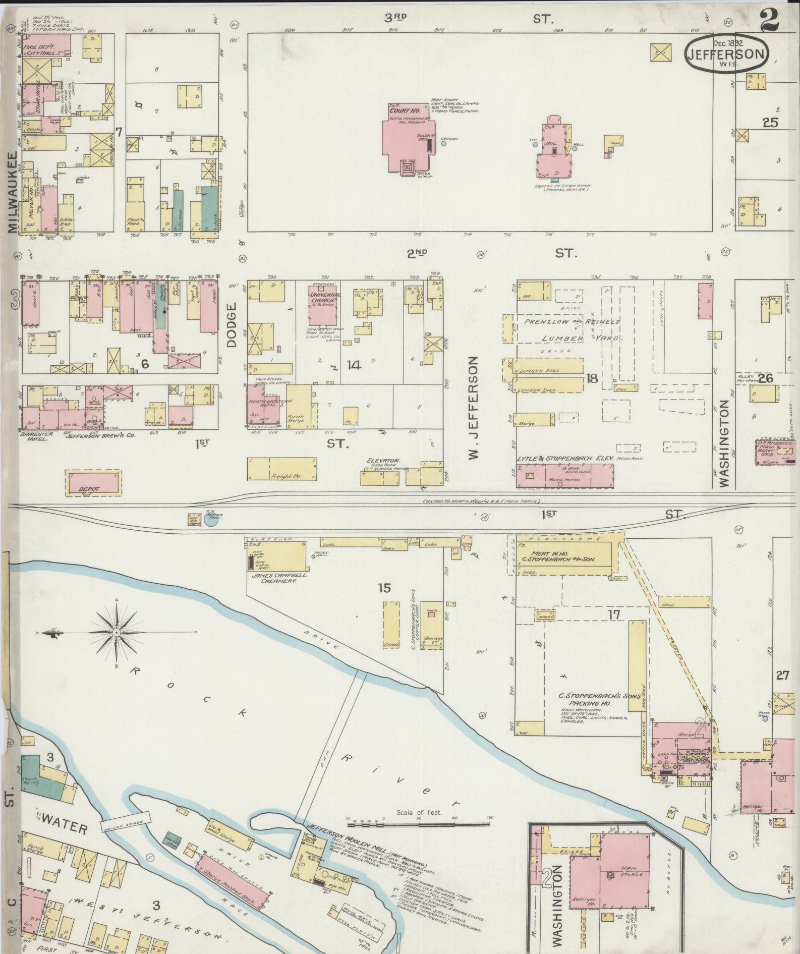 Sanborn Fire Insurance Map from Jefferson, Jefferson County, Wisconsin (1892), Sheet #0002 - Complete Map Set gallery image, historic Sanborn map, vintage wall art, Wisconsin Wisconsin