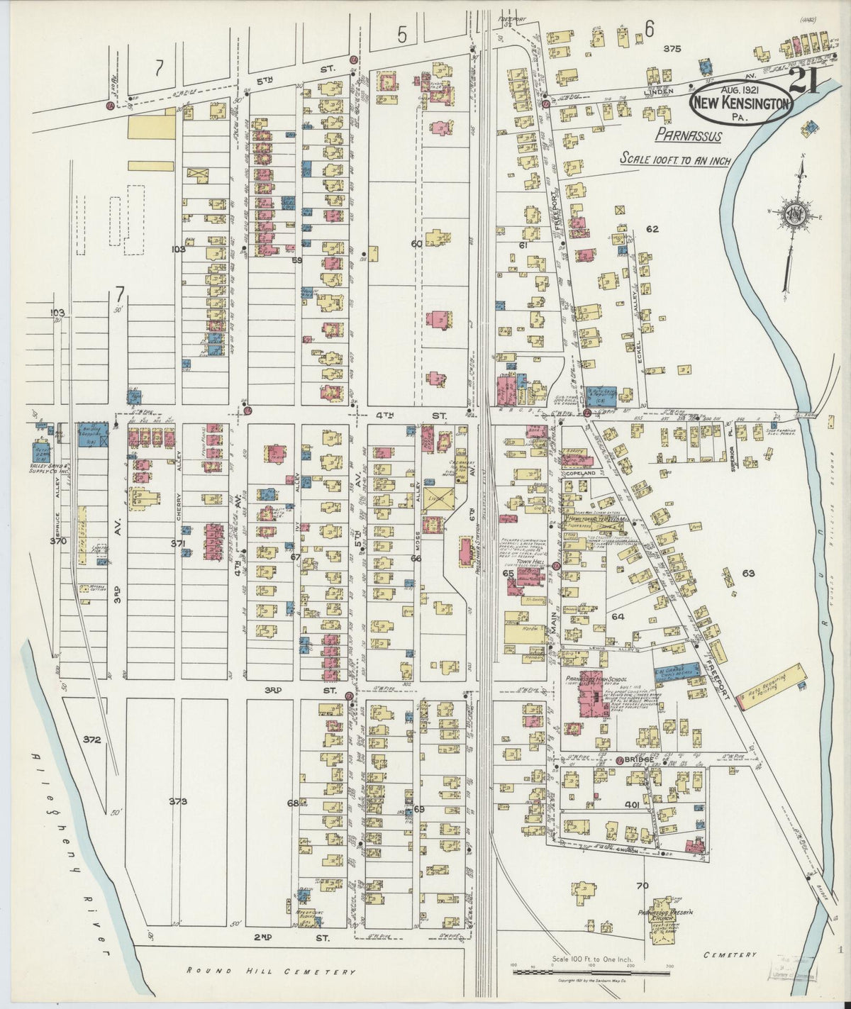 Sanborn Fire Insurance Map from New Kensington, Westmoreland County, Pennsylvania (1921), Sheet #0021 - Historic Sanborn Fire Insurance Map Print, vintage old map wall art, antique decor, genealogy gift, Pennsylvania Pennsylvania map