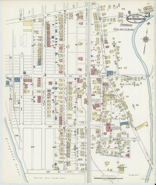 Sanborn Fire Insurance Map from New Kensington, Westmoreland County, Pennsylvania (1921), Sheet #0021 - Historic Sanborn Fire Insurance Map Print, vintage old map wall art, antique decor, genealogy gift, Pennsylvania Pennsylvania map