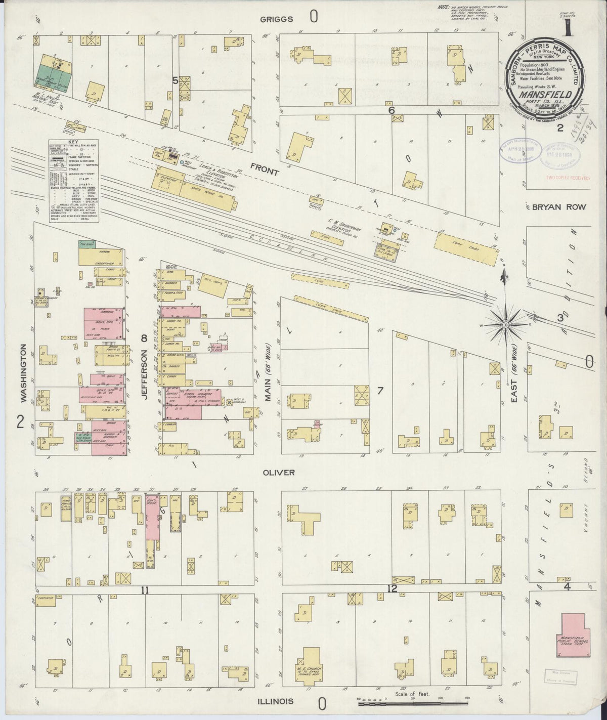 Sanborn Fire Insurance Map from Mansfield, Piatt County, Illinois (1898), Sheet #0001 - Complete Map Set gallery image, historic Sanborn map, vintage wall art, Illinois Illinois