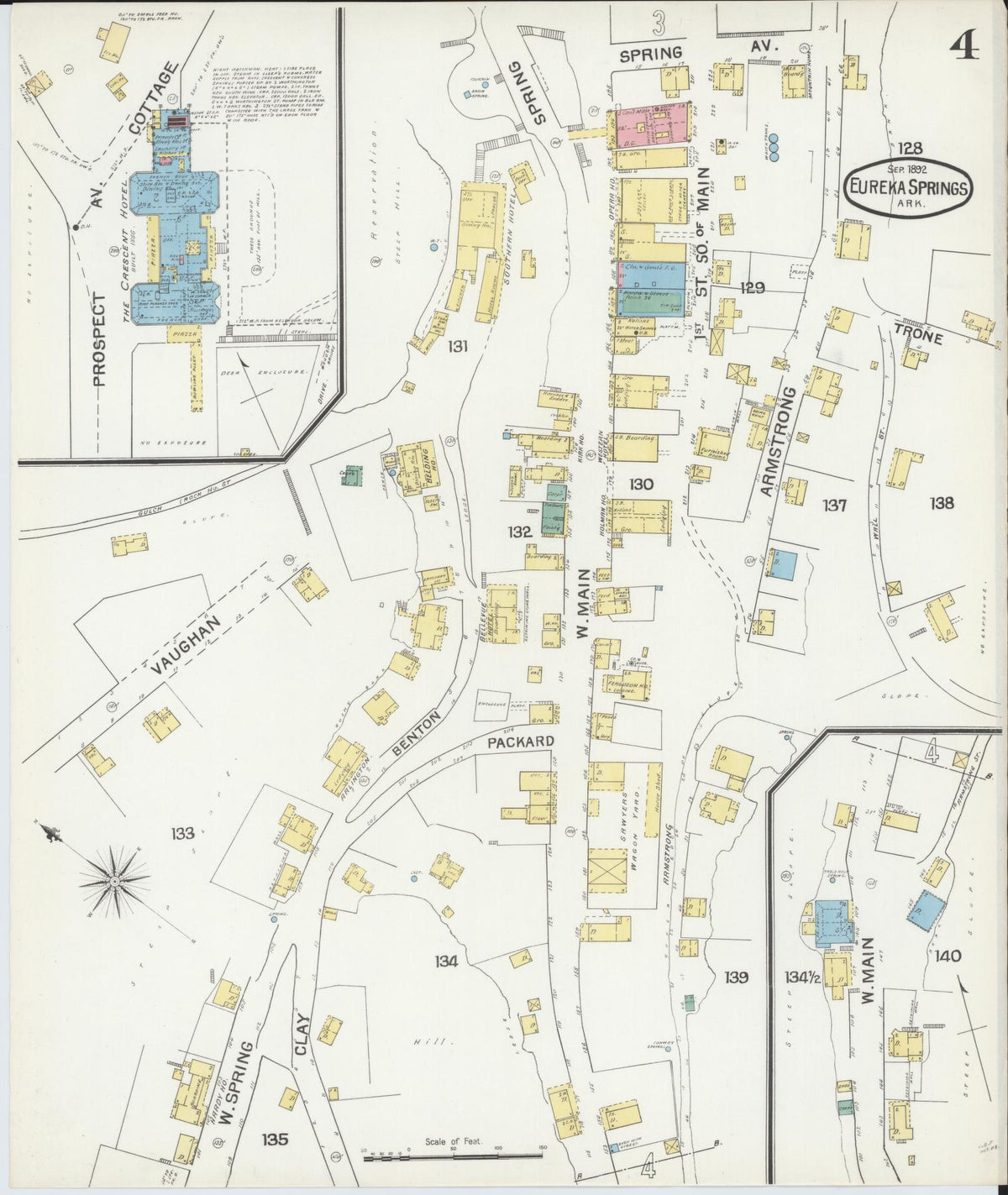 Sanborn Fire Insurance Map from Eureka Springs, Carroll County, Arkansas (1892), Sheet #0004 - Historic Sanborn Fire Insurance Map Print, vintage old map wall art, antique decor, genealogy gift, Arkansas Arkansas map