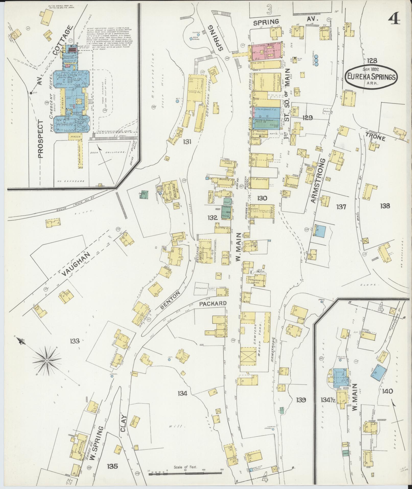 Sanborn Fire Insurance Map from Eureka Springs, Carroll County, Arkansas (1892), Sheet #0004 - Historic Sanborn Fire Insurance Map Print, vintage old map wall art, antique decor, genealogy gift, Arkansas Arkansas map