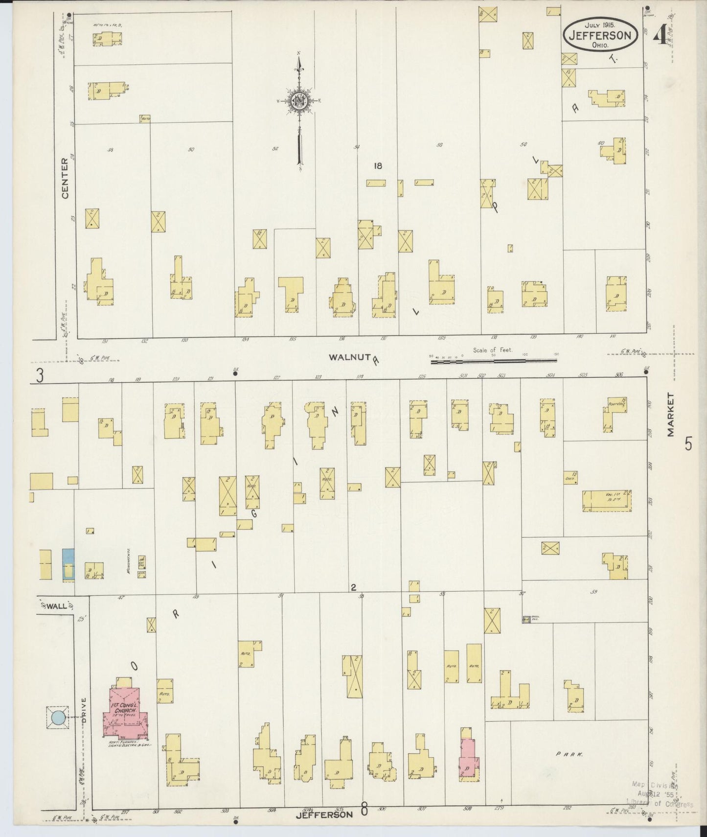 Sanborn Fire Insurance Map from Jefferson, Ashtabula County, Ohio (1915), Sheet #0004 - Historic Sanborn Fire Insurance Map Print, vintage old map wall art, antique decor, genealogy gift, Ohio Ohio map