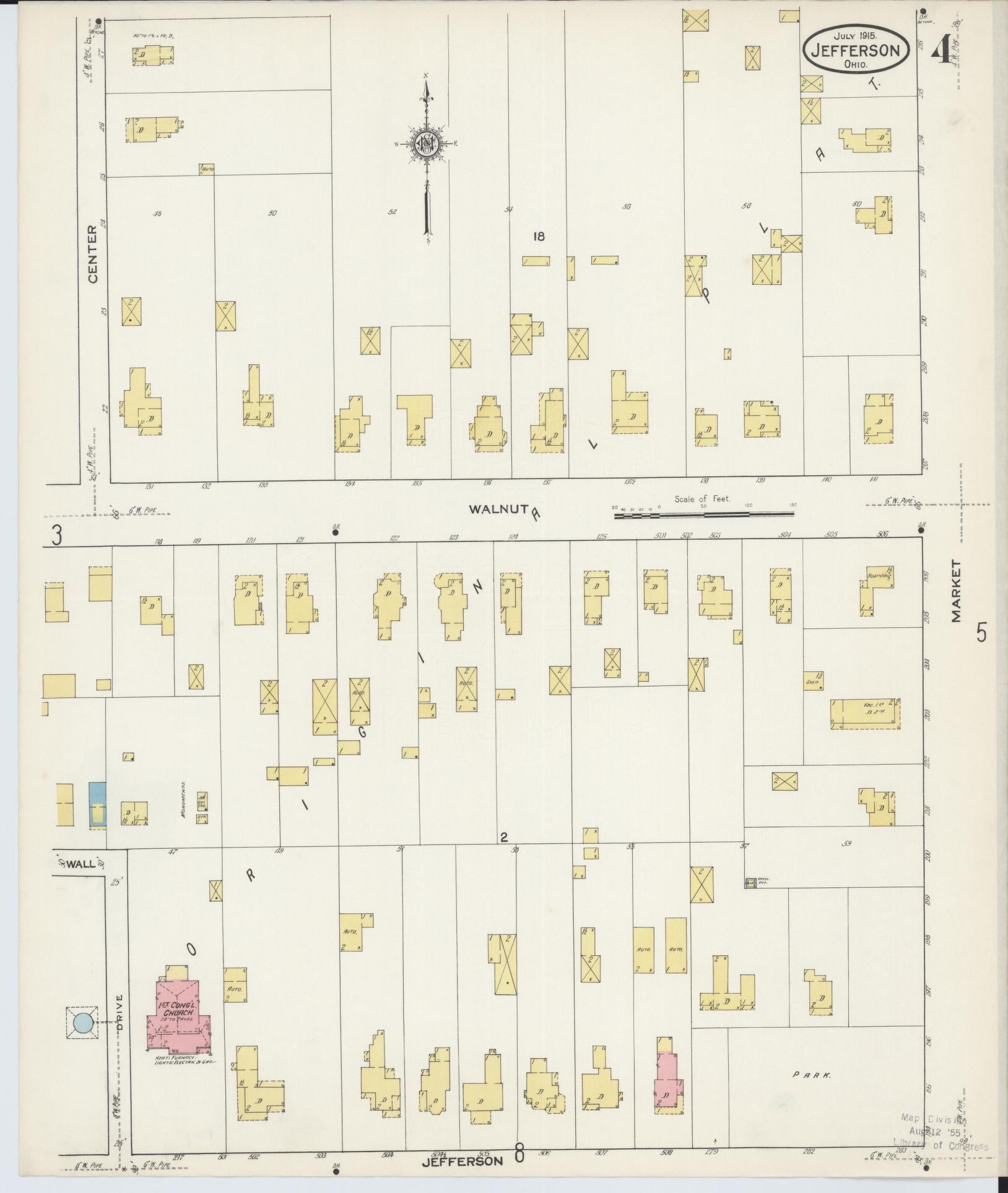 Sanborn Fire Insurance Map from Jefferson, Ashtabula County, Ohio (1915), Sheet #0004 - Historic Sanborn Fire Insurance Map Print, vintage old map wall art, antique decor, genealogy gift, Ohio Ohio map