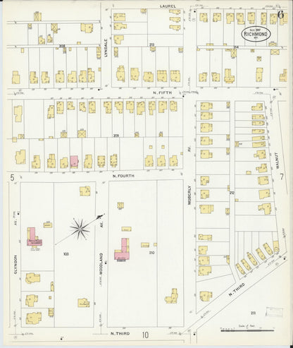 Sanborn Fire Insurance Map from Richmond, Madison County, Kentucky (1907), Sheet #0006 - Complete Map Set gallery image, historic Sanborn map, vintage wall art, Kentucky Kentucky