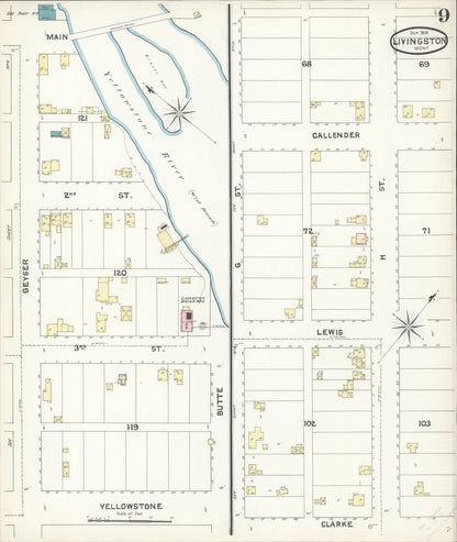 Sanborn Fire Insurance Map from Livingston, Park County, Montana (1891), Sheet #0009 - Complete Map Set gallery image, historic Sanborn map, vintage wall art, Montana Montana