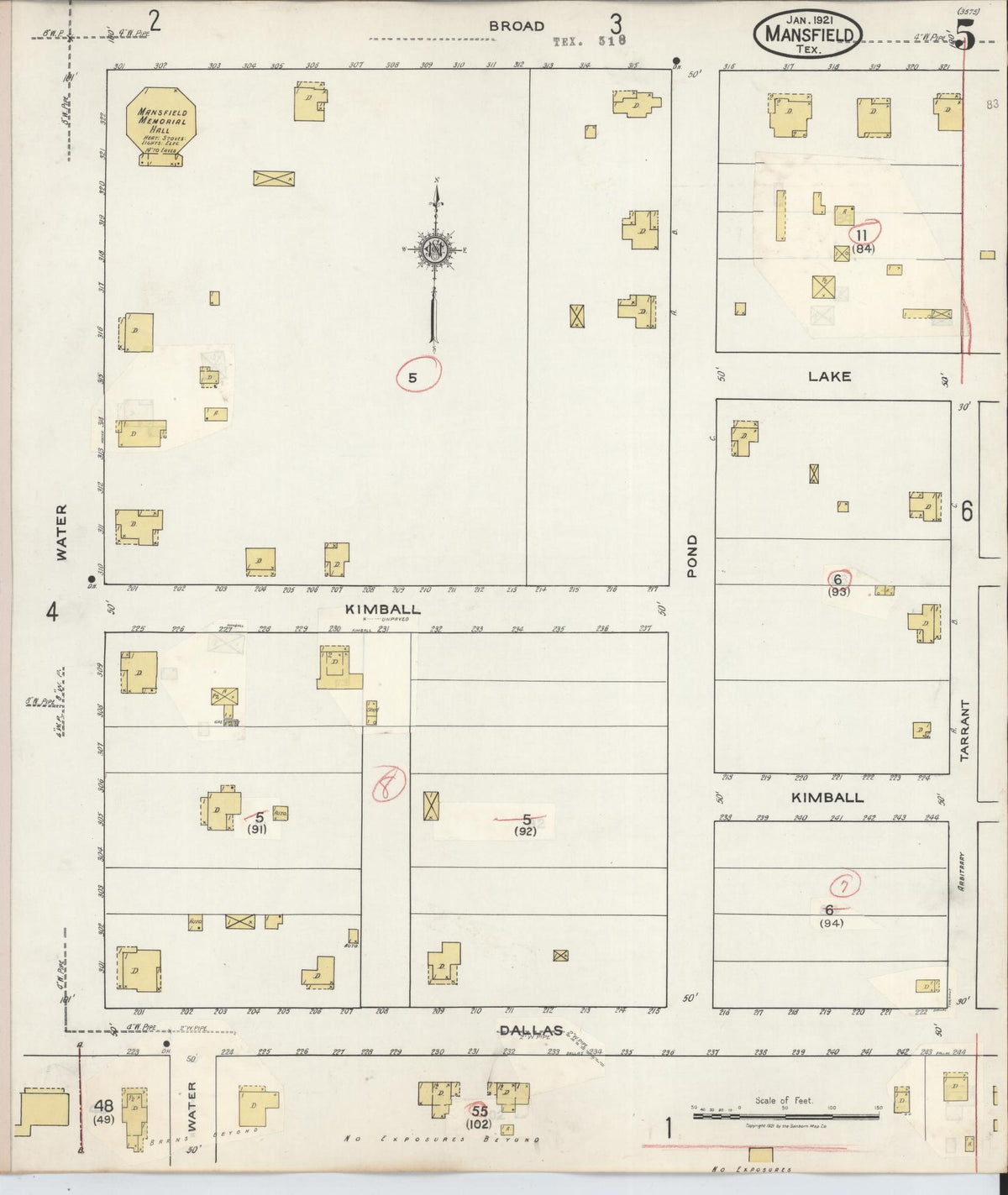 Sanborn Fire Insurance Map from Mansfield, Tarrant County, Texas (1933), Sheet #0005 - Complete Map Set gallery image, historic Sanborn map, vintage wall art, Texas Texas