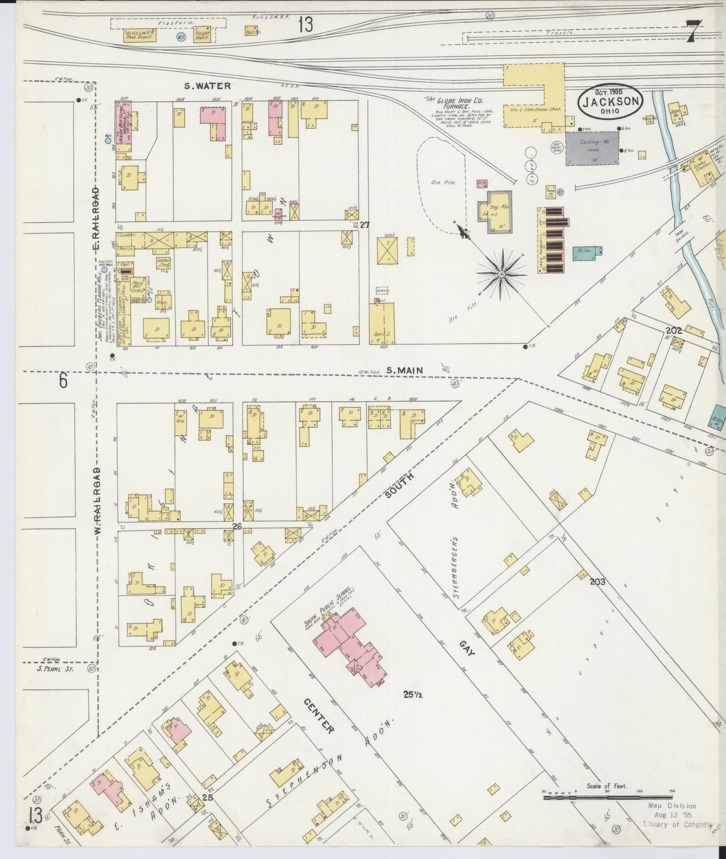 Sanborn Fire Insurance Map from Jackson, Jackson County, Ohio (1905), Sheet #0007 - Historic Sanborn Fire Insurance Map Print, vintage old map wall art, antique decor, genealogy gift, Ohio Ohio map