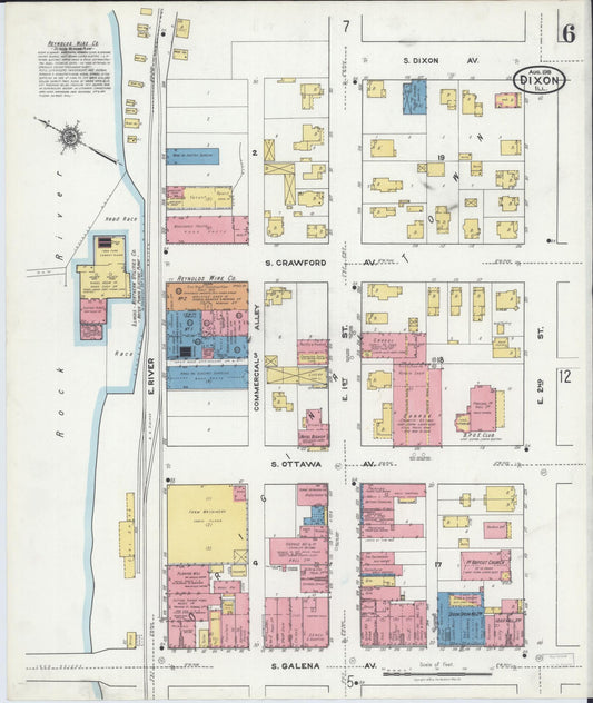 Sanborn Fire Insurance Map from Dixon, Lee County, Illinois (1918), Sheet #0006 - Historic Sanborn Fire Insurance Map Print, vintage old map wall art, antique decor, genealogy gift, Illinois Illinois map