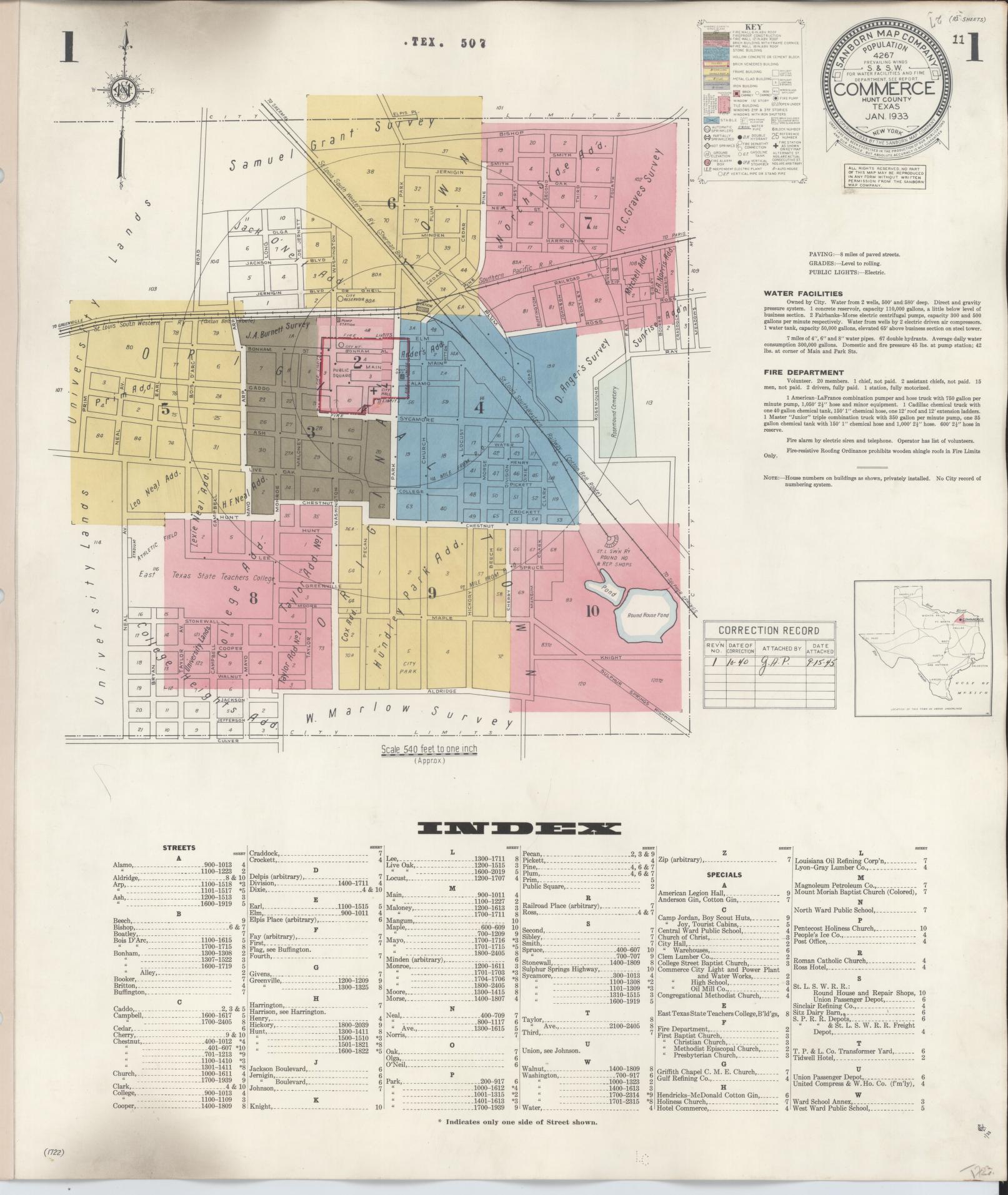 Sanborn Fire Insurance Map from Commerce, Hunt County, Texas. (1940) – Historic Sanborn Fire Insurance Map Print