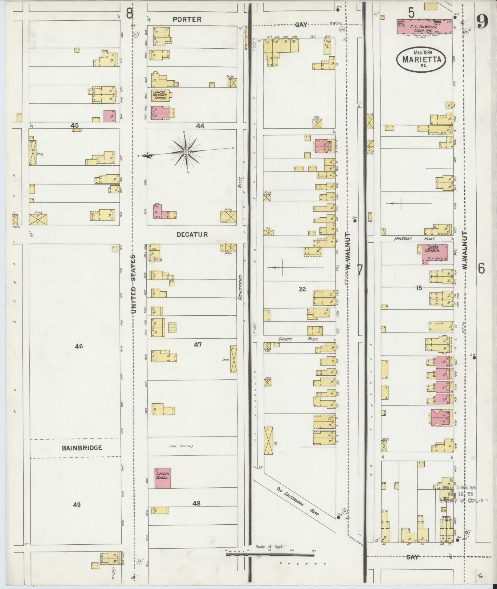 Sanborn Fire Insurance Map from Marietta, Lancaster County, Pennsylvania (1899), Sheet #0009 - Historic Sanborn Fire Insurance Map Print, vintage old map wall art, antique decor, genealogy gift, Pennsylvania Pennsylvania map