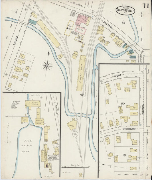 Sanborn Fire Insurance Map from Gloversville, Fulton County, New York (1887), Sheet #0011 - Historic Sanborn Fire Insurance Map Print, vintage old map wall art, antique decor, genealogy gift, New York New York map