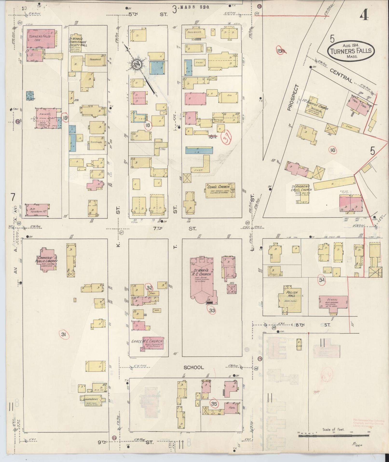 Sanborn Fire Insurance Map from Turners Falls, Franklin County, Massachusetts (1940), Sheet #0004 - Historic Sanborn Fire Insurance Map Print, vintage old map wall art, antique decor, genealogy gift, Massachusetts Massachusetts map