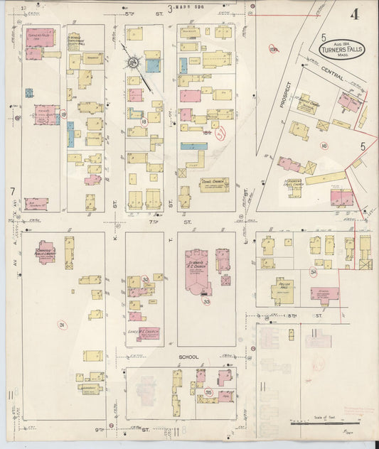Sanborn Fire Insurance Map from Turners Falls, Franklin County, Massachusetts (1940), Sheet #0004 - Historic Sanborn Fire Insurance Map Print, vintage old map wall art, antique decor, genealogy gift, Massachusetts Massachusetts map