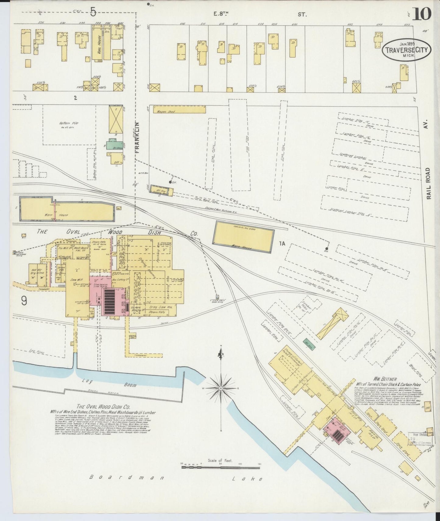 Sanborn Fire Insurance Map from Traverse City, Grand Traverse County, Michigan (1899), Sheet #0010 - Historic Sanborn Fire Insurance Map Print, vintage old map wall art, antique decor, genealogy gift, Michigan Michigan map