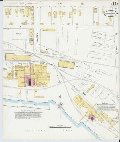 Sanborn Fire Insurance Map from Traverse City, Grand Traverse County, Michigan (1899), Sheet #0010 - Historic Sanborn Fire Insurance Map Print, vintage old map wall art, antique decor, genealogy gift, Michigan Michigan map