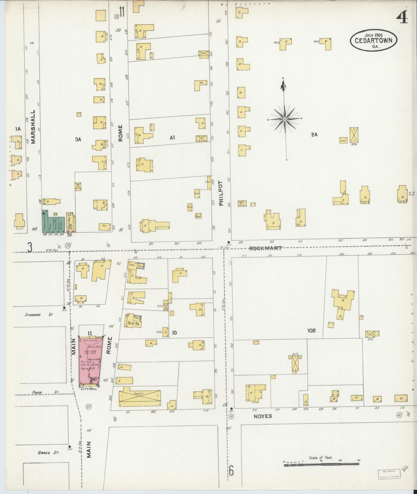 Sanborn Fire Insurance Map from Cedartown, Polk County, Georgia (1905), Sheet #0004 - Complete Map Set gallery image, historic Sanborn map, vintage wall art, Georgia Georgia