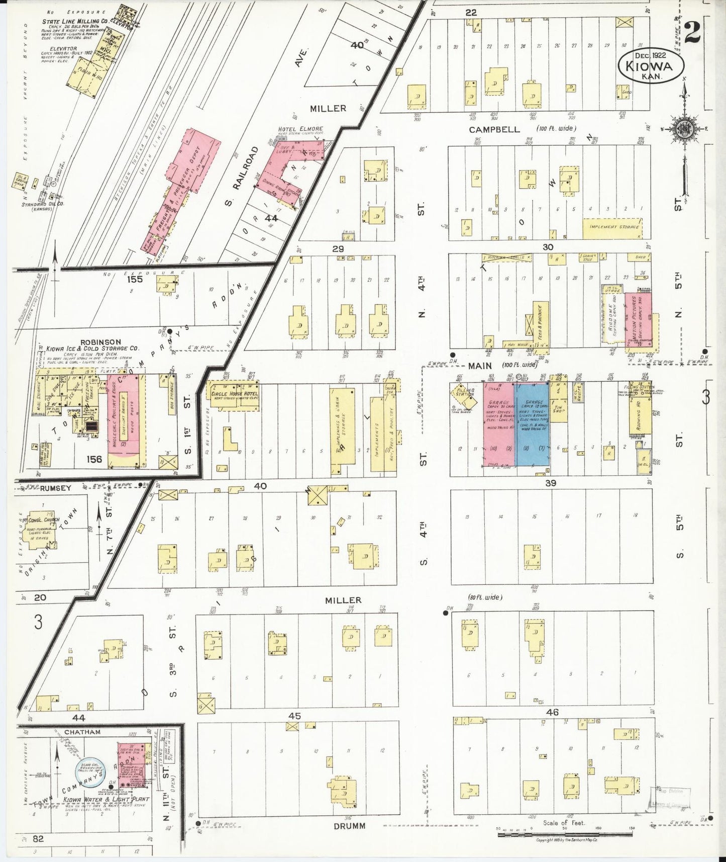 Sanborn Fire Insurance Map from Kiowa, Barber County, Kansas (1922), Sheet #0002 - Historic Sanborn Fire Insurance Map Print, vintage old map wall art, antique decor, genealogy gift, Kansas Kansas map