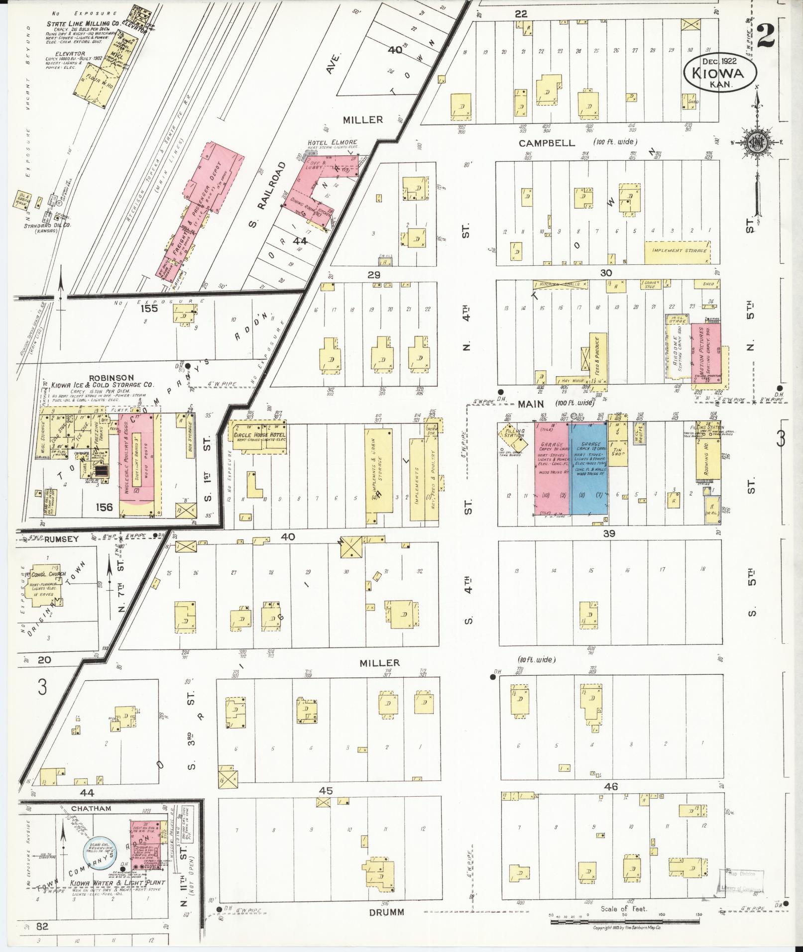 Sanborn Fire Insurance Map from Kiowa, Barber County, Kansas (1922), Sheet #0002 - Historic Sanborn Fire Insurance Map Print, vintage old map wall art, antique decor, genealogy gift, Kansas Kansas map