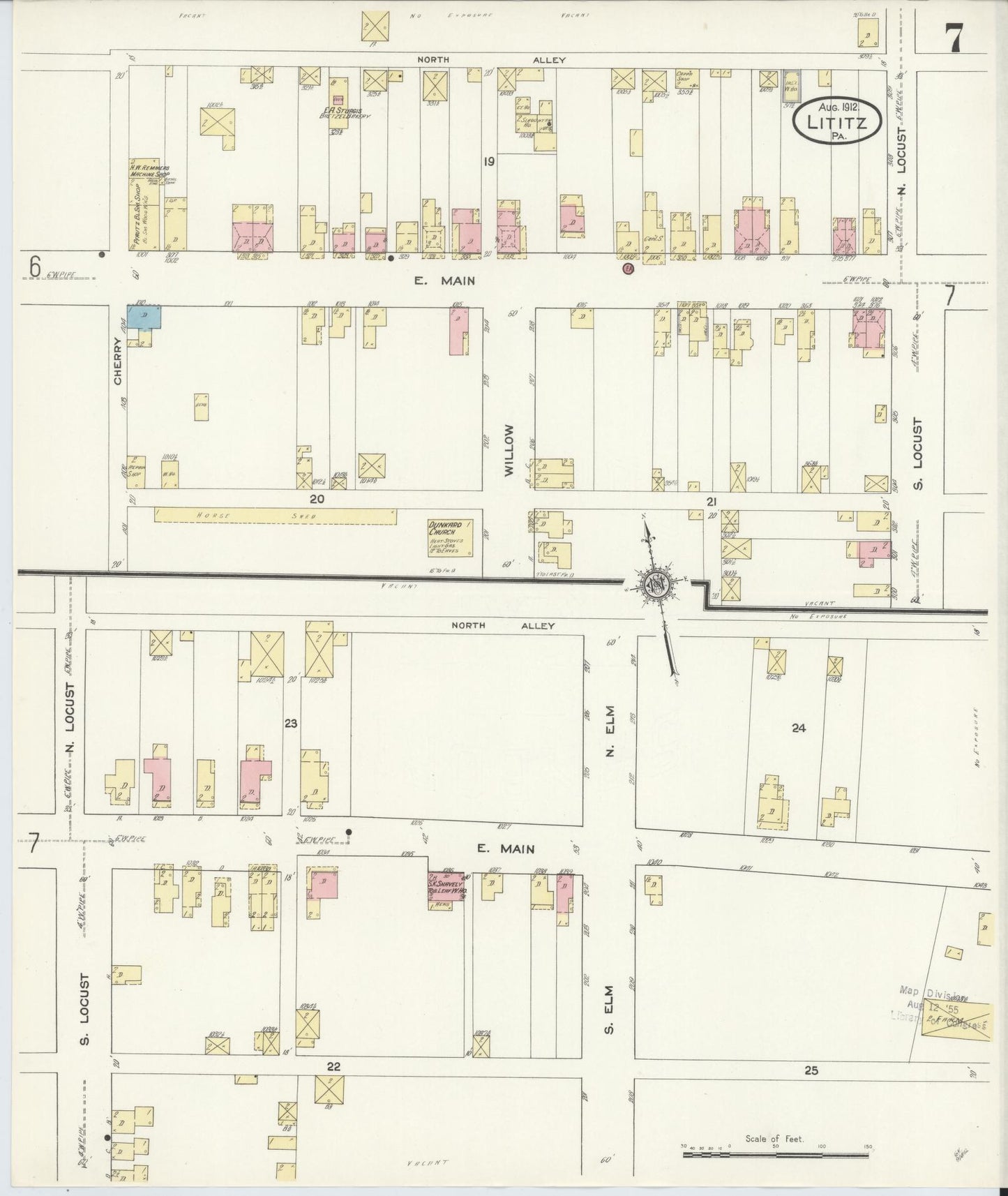 Sanborn Fire Insurance Map from Lititz, Lancaster County, Pennsylvania (1912), Sheet #0007 - Complete Map Set gallery image, historic Sanborn map, vintage wall art, Pennsylvania Pennsylvania