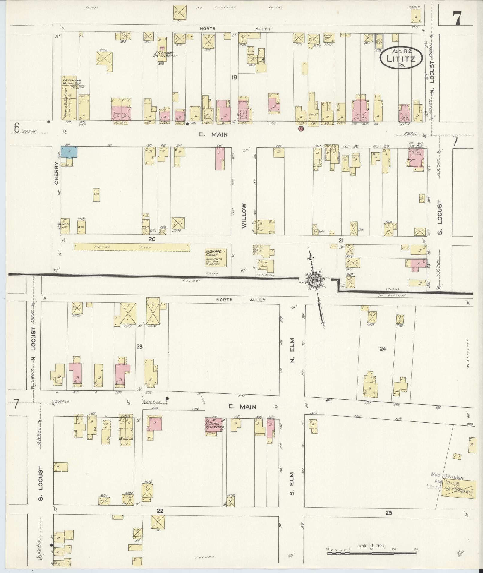 Sanborn Fire Insurance Map from Lititz, Lancaster County, Pennsylvania (1912), Sheet #0007 - Complete Map Set gallery image, historic Sanborn map, vintage wall art, Pennsylvania Pennsylvania