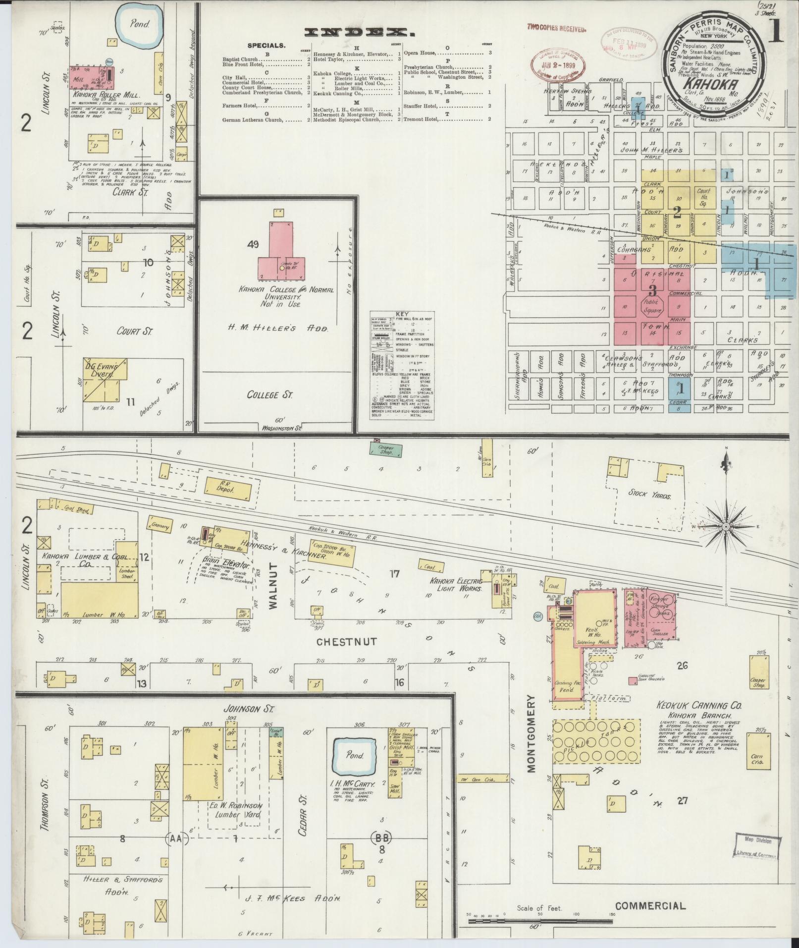 Sanborn Fire Insurance Map from Kahoka, Clark County, Missouri (1898), Sheet #0001 - Historic Sanborn Fire Insurance Map Print, vintage old map wall art, antique decor, genealogy gift, Missouri Missouri map