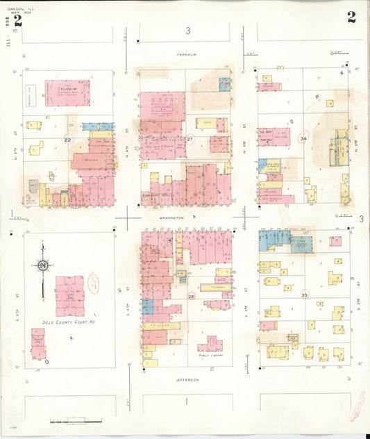 Sanborn Fire Insurance Map from Oregon, Ogle County, Illinois (1943), Sheet #0002 - Historic Sanborn Fire Insurance Map Print, vintage old map wall art, antique decor, genealogy gift, Illinois Illinois map