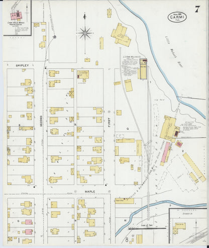 Sanborn Fire Insurance Map from Carmi, White County, Illinois (1906), Sheet #0007 - Historic Sanborn Fire Insurance Map Print, vintage old map wall art, antique decor, genealogy gift, Illinois Illinois map