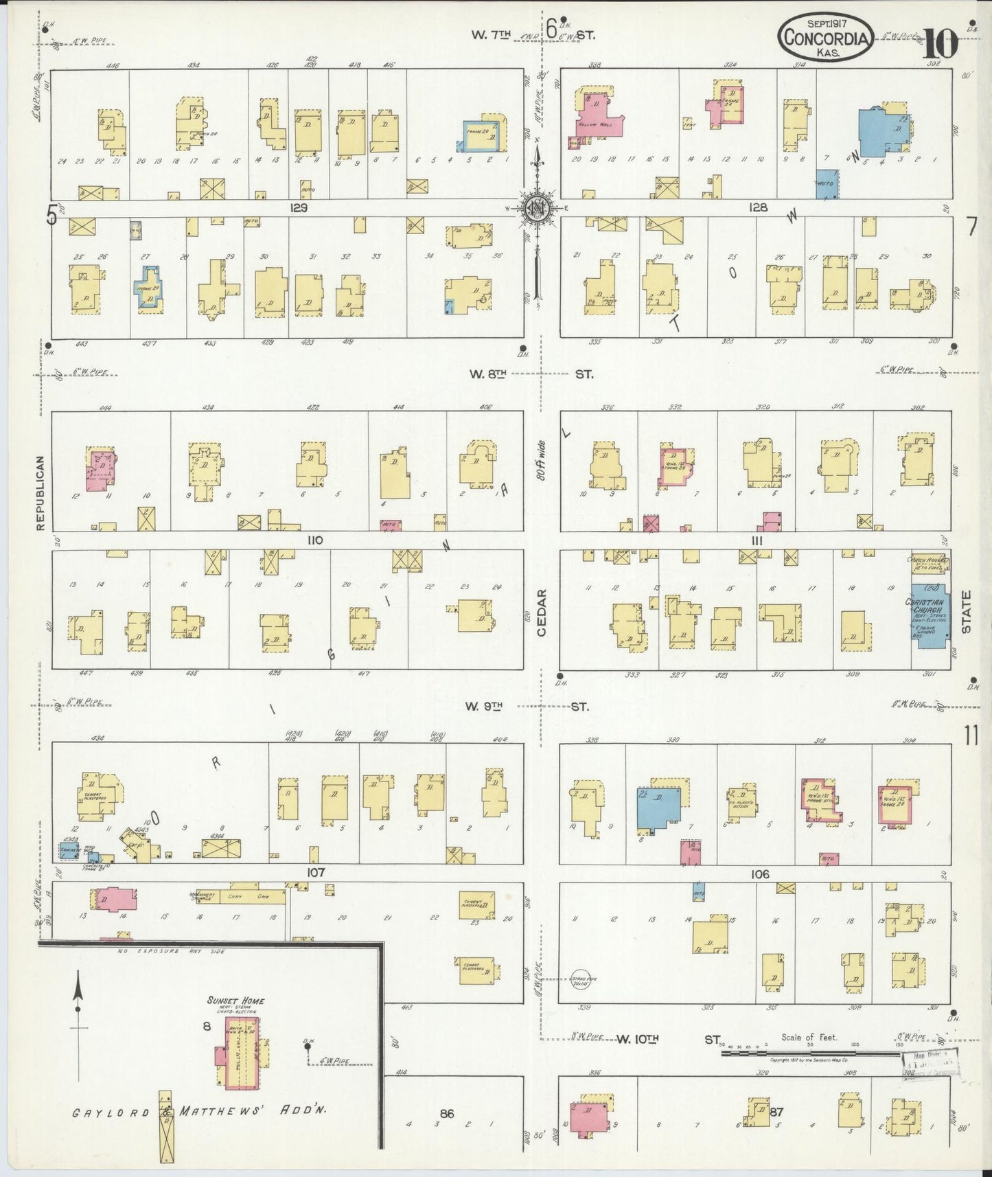 Sanborn Fire Insurance Map from Concordia, Cloud County, Kansas (1917), Sheet #0010 - Complete Map Set gallery image, historic Sanborn map, vintage wall art, Kansas Kansas