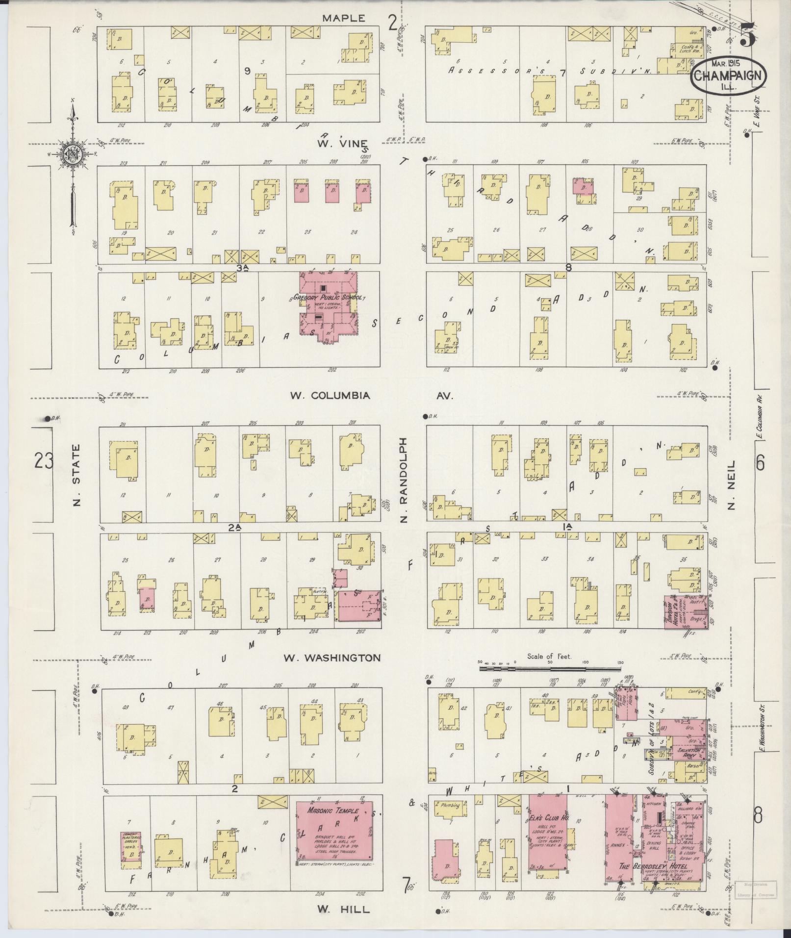 Sanborn Fire Insurance Map from Champaign, Champaign County, Illinois (1915), Sheet #0005 - Complete Map Set gallery image, historic Sanborn map, vintage wall art, Illinois Illinois