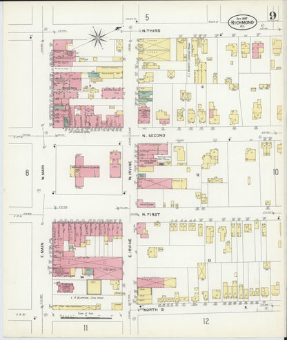 Sanborn Fire Insurance Map from Richmond, Madison County, Kentucky (1907), Sheet #0009 - Complete Map Set gallery image, historic Sanborn map, vintage wall art, Kentucky Kentucky