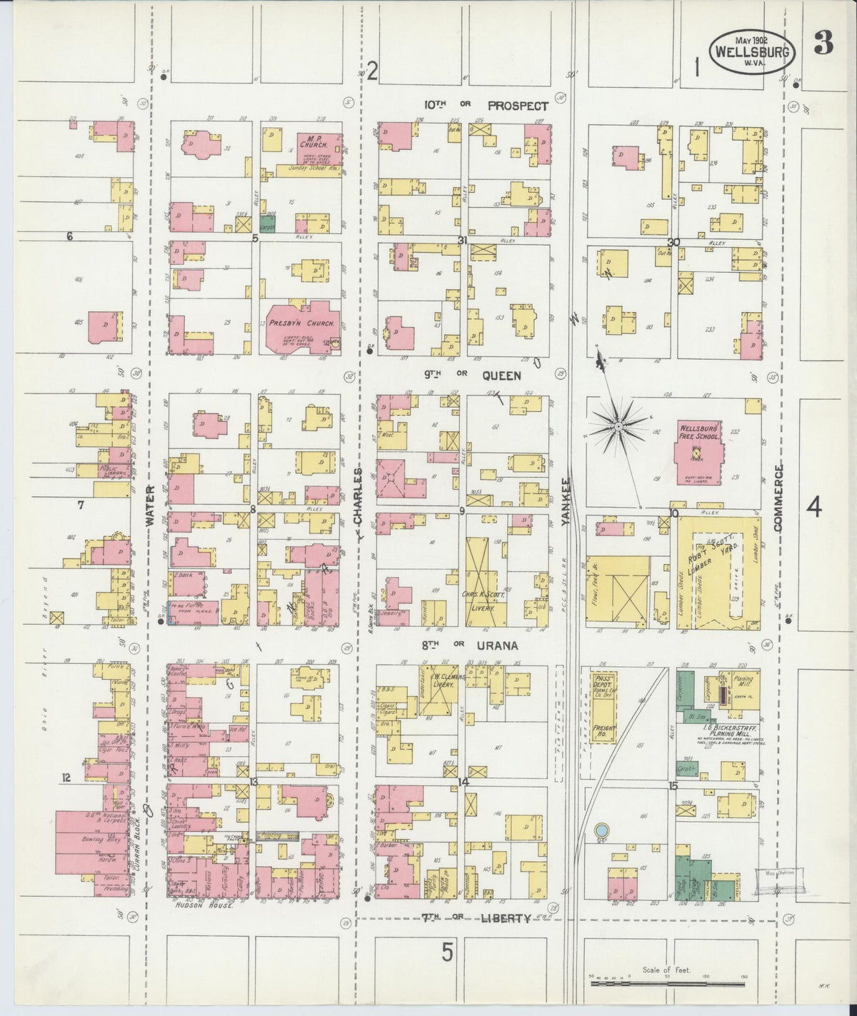Sanborn Fire Insurance Map from Wellsburg, Brooke County, West Virginia (1902), Sheet #0003 - Complete Map Set gallery image, historic Sanborn map, vintage wall art, West Virginia West Virginia