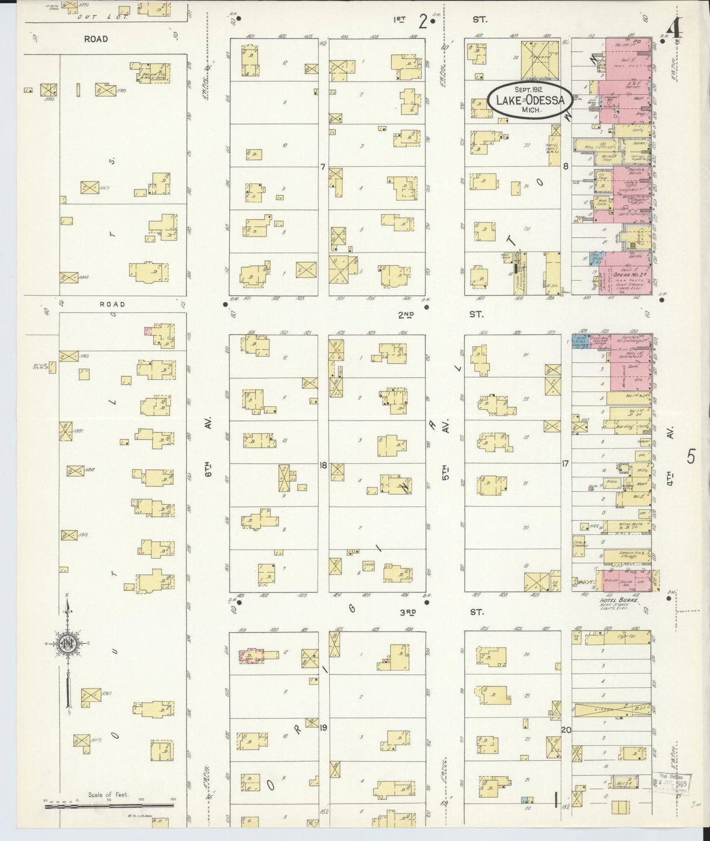 Sanborn Fire Insurance Map from Lake Odessa, Ionia County, Michigan (1912), Sheet #0004 - Complete Map Set gallery image, historic Sanborn map, vintage wall art, Michigan Michigan