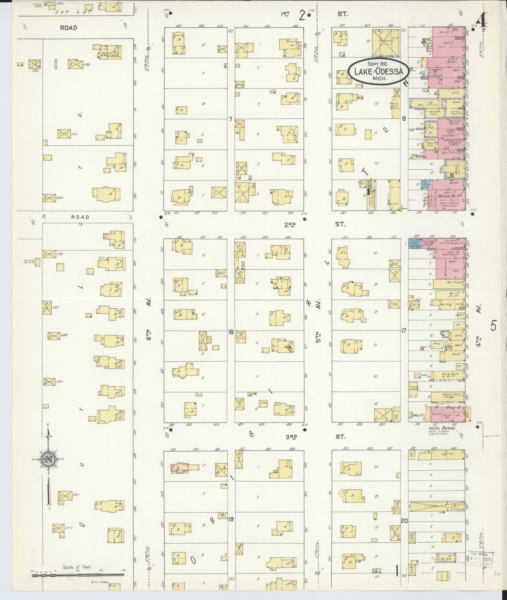 Sanborn Fire Insurance Map from Lake Odessa, Ionia County, Michigan (1912), Sheet #0004 - Complete Map Set gallery image, historic Sanborn map, vintage wall art, Michigan Michigan