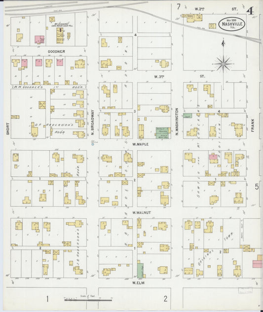 Sanborn Fire Insurance Map from Nashville, Washington County, Illinois (1899), Sheet #0004 - Historic Sanborn Fire Insurance Map Print, vintage old map wall art, antique decor, genealogy gift, Illinois Illinois map