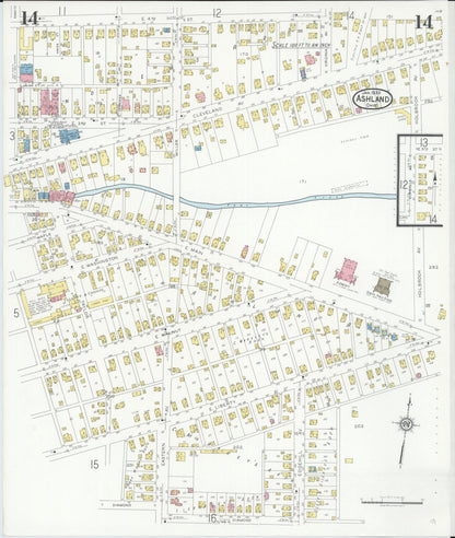 Sanborn Fire Insurance Map from Ashland, Ashland County, Ohio (1930), Sheet #0014 - Historic Sanborn Fire Insurance Map Print, vintage old map wall art, antique decor, genealogy gift, Ohio Ohio map