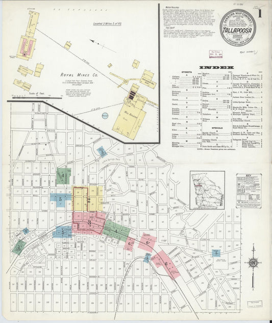 Sanborn Fire Insurance Map from Tallapoosa, Haralson County, Georgia (1914), Sheet #0001 - Historic Sanborn Fire Insurance Map Print, vintage old map wall art, antique decor, genealogy gift, Georgia Georgia map